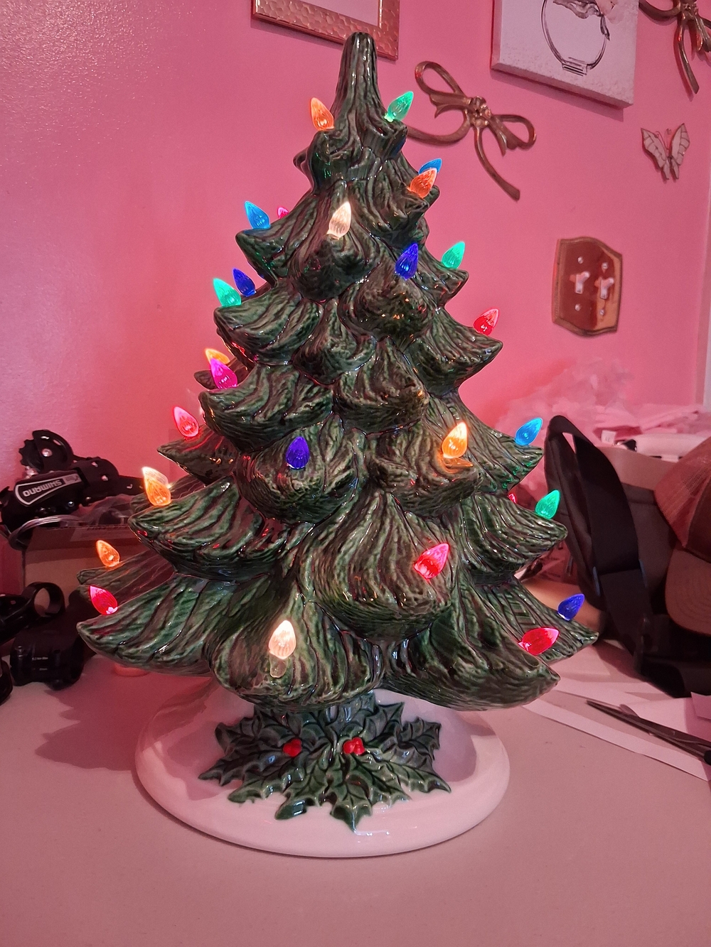 Ceramic Green Lighted Christmas Tree Holiday Decor